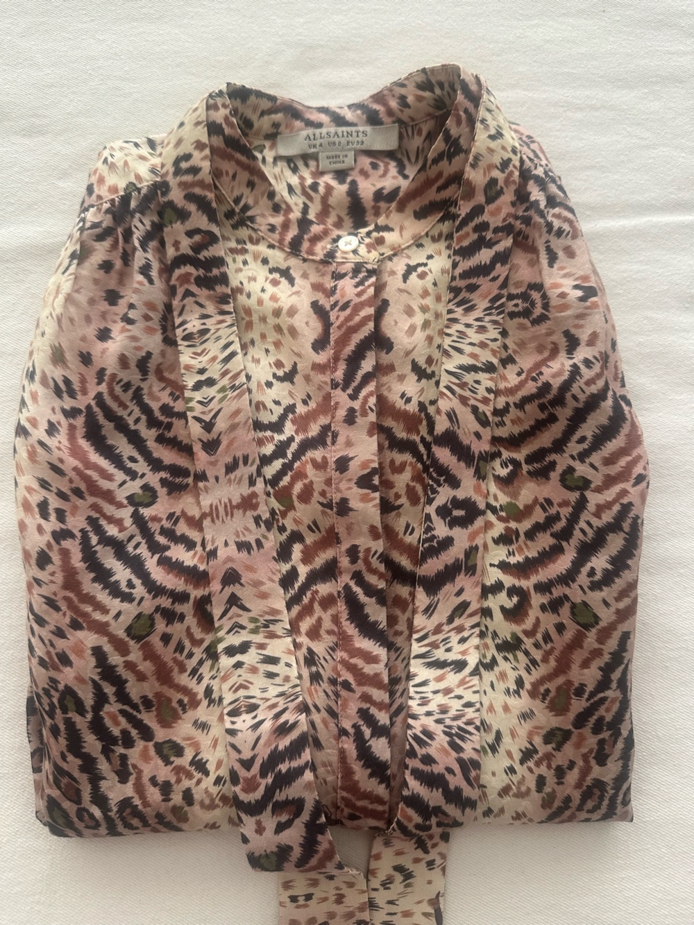 AllSaints Multi-Color Animal Print Top in Beige, Black and Brown
